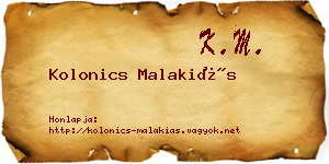 Kolonics Malakiás névjegykártya
